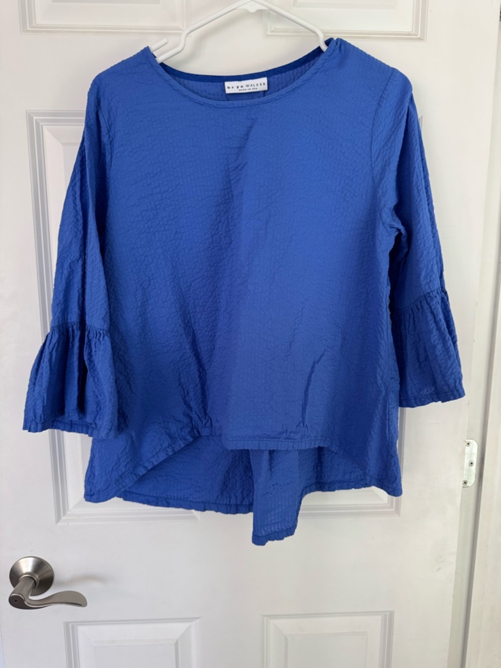 bryn Walker Fran top Royal Blue Bell Sleeve Tunic 100% cotton made in USA